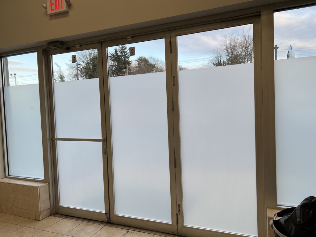 Frosted glass entry to office