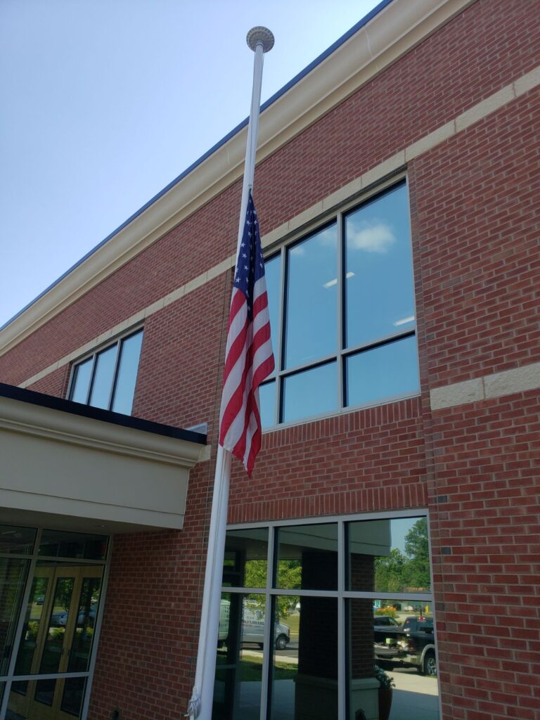 Building with flag in front
